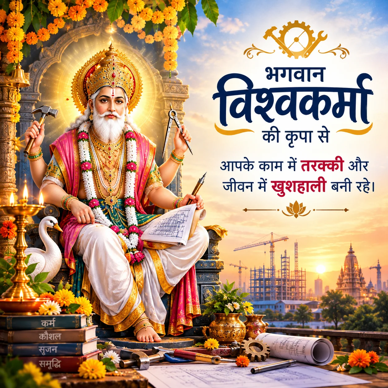 भगवान विश्वकर्मा की कृपा से आपके काम में तरक्की और जीवन में खुशहाली बनी रहे।