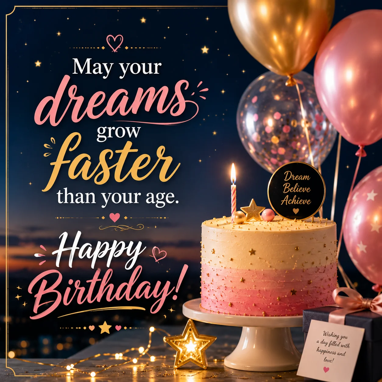 ЁЯОИ May your dreams grow faster than your age. Happy Birthday! тЬи