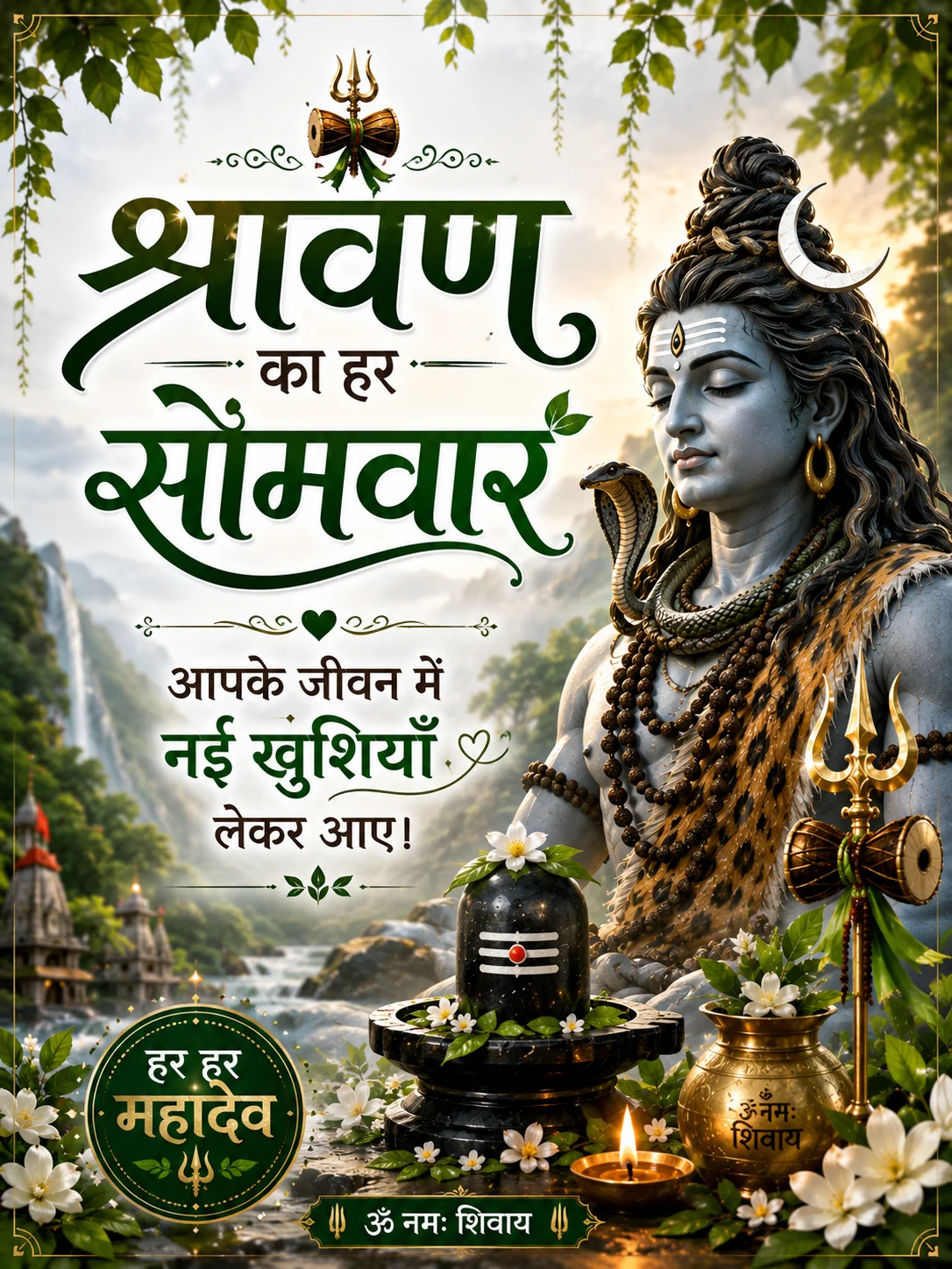 🤍 श्रावण का हर सोमवार आपके जीवन में नई खुशियाँ लेकर आए।
