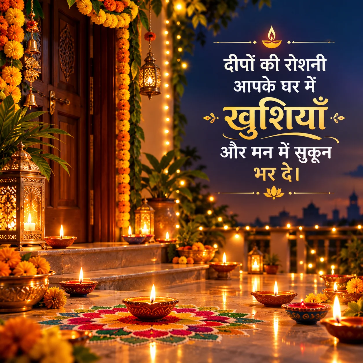 दीपों की रोशनी आपके घर में खुशियाँ और मन में सुकून भर दे।