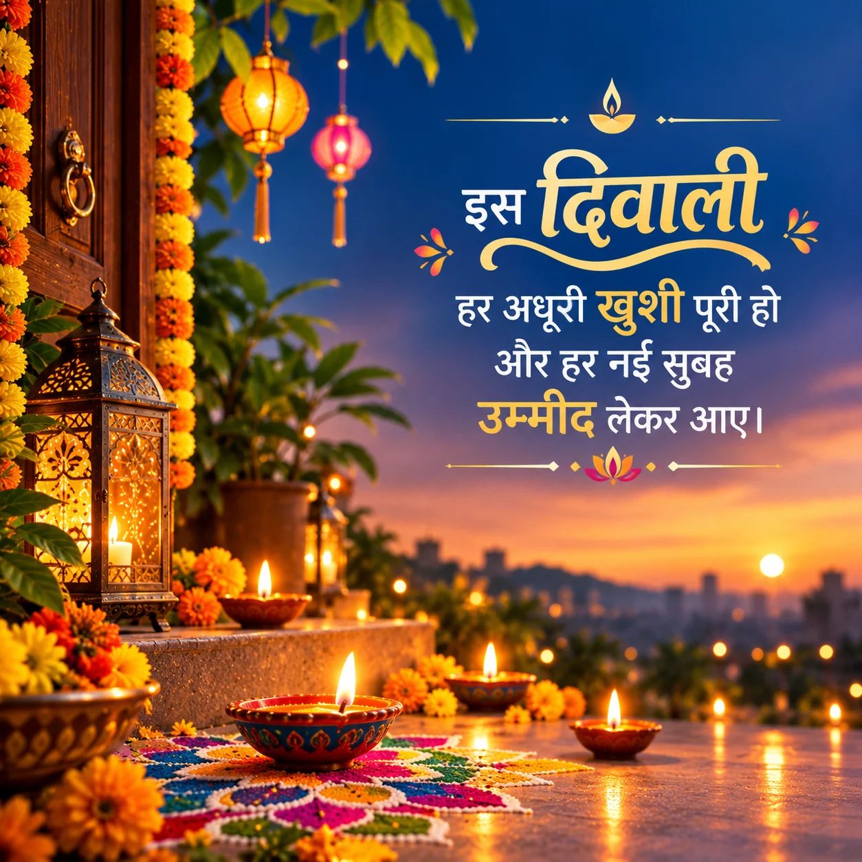 इस दिवाली हर अधूरी खुशी पूरी हो और हर नई सुबह उम्मीद लेकर आए।