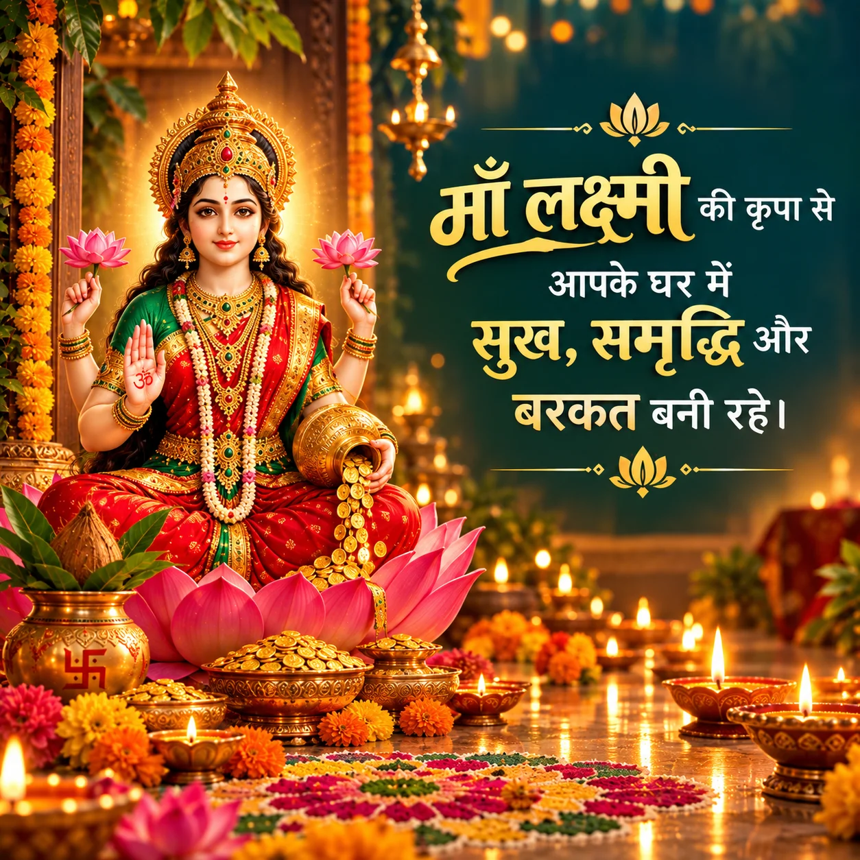 माँ लक्ष्मी की कृपा से आपके घर में सुख, समृद्धि और बरकत बनी रहे।