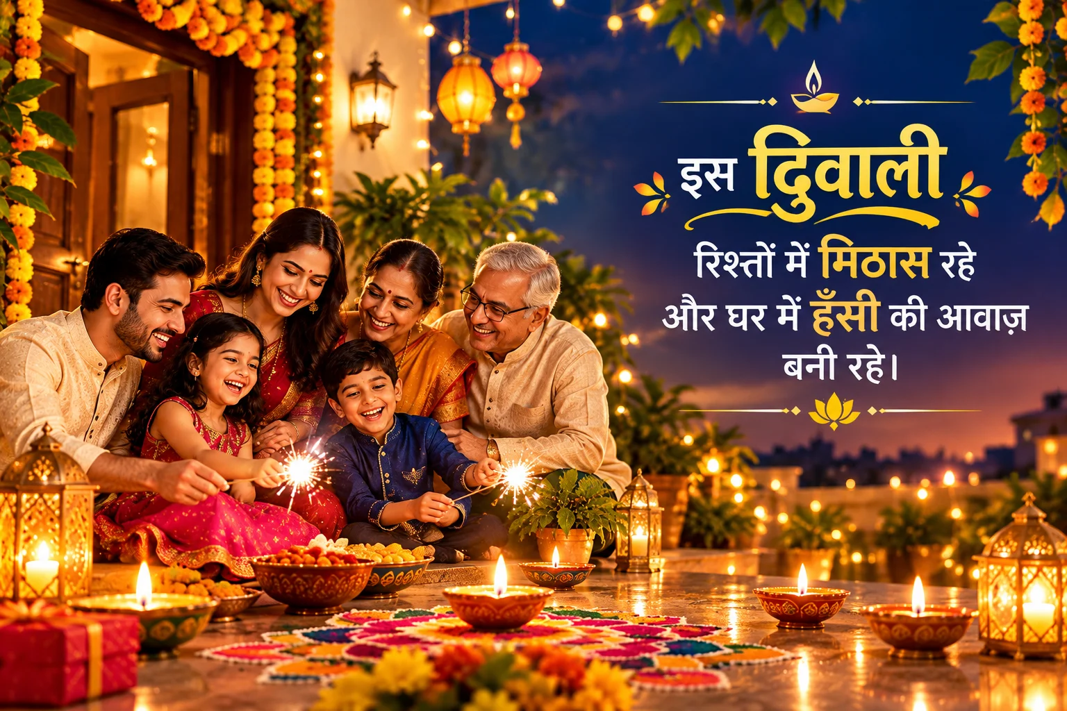 इस दिवाली रिश्तों में मिठास रहे और घर में हँसी की आवाज़ बनी रहे।