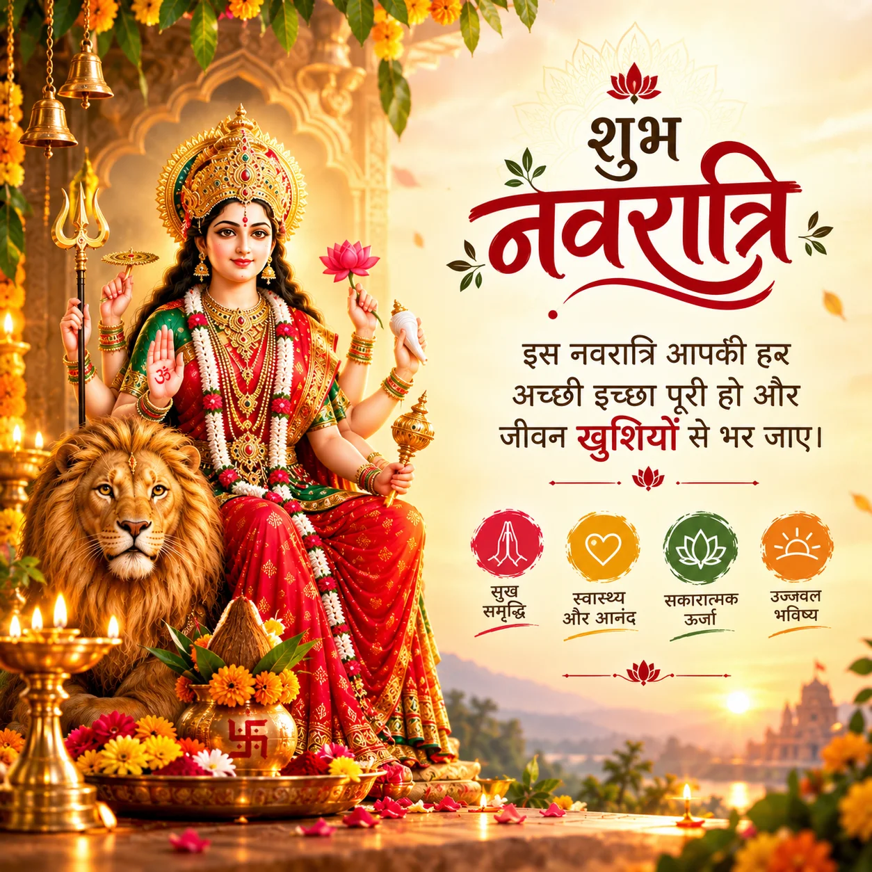 इस नवरात्रि आपकी हर अच्छी इच्छा पूरी हो और जीवन खुशियों से भर जाए।