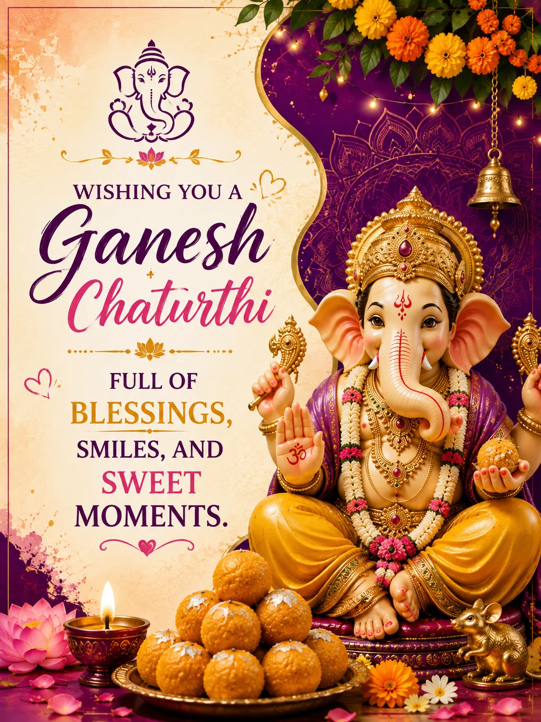 💛 Wishing you a Ganesh Chaturthi full of blessings, smiles, and sweet moments.