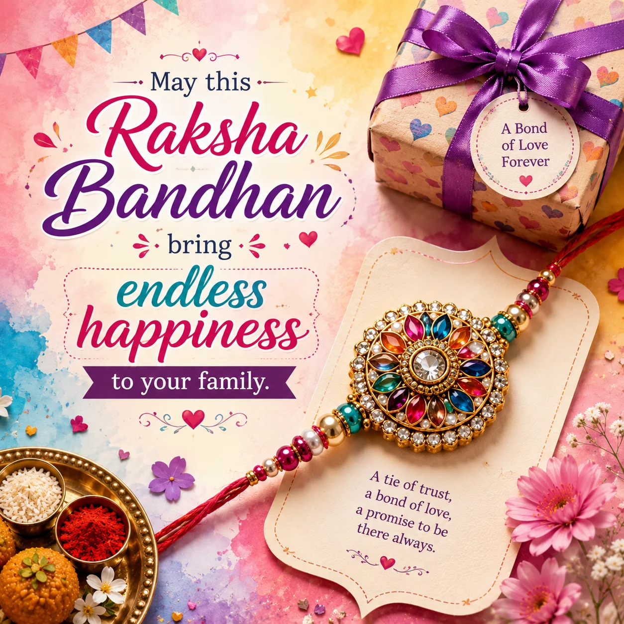 ЁЯМИ May this Raksha Bandhan bring endless happiness to your family.