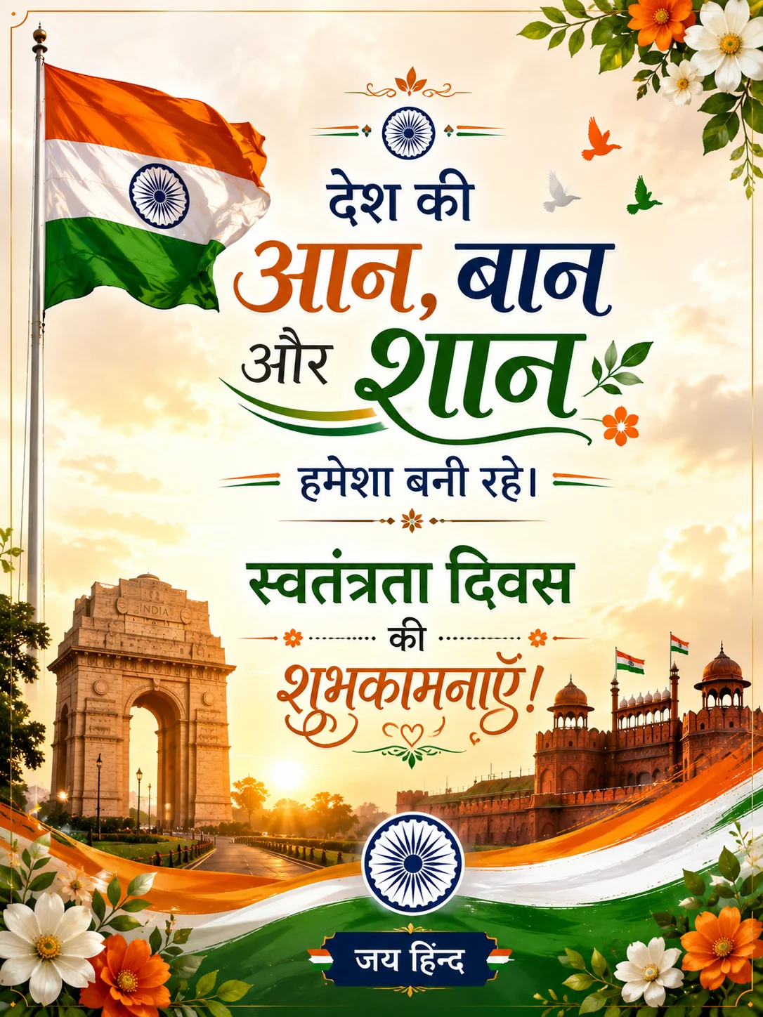 🌼 देश की आन, बान और शान हमेशा बनी रहे। स्वतंत्रता दिवस की शुभकामनाएँ!