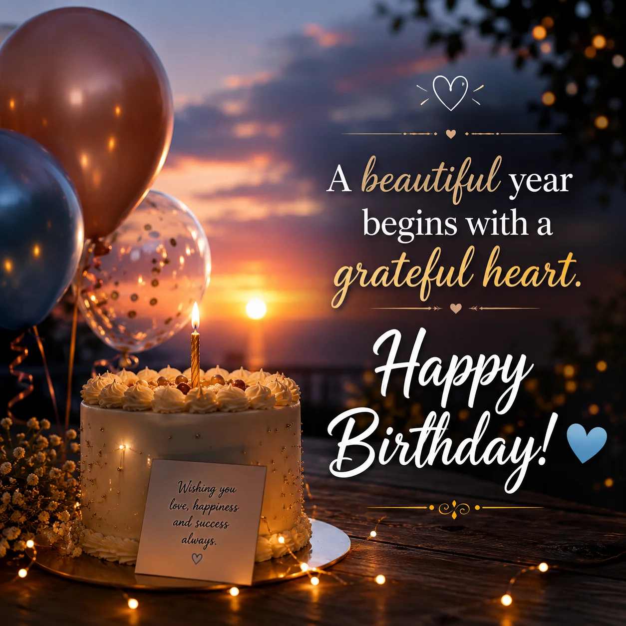 🎈 A beautiful year begins with a grateful heart. Happy Birthday! 💙