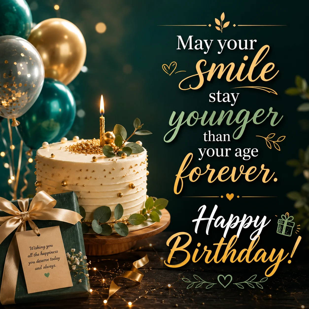 🌿 May your smile stay younger than your age forever. Happy Birthday! 🎁